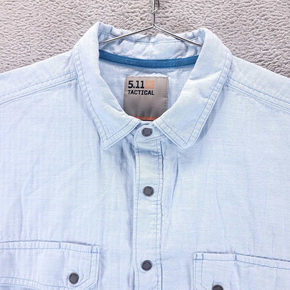 5.11 Tactical Shirt Mens L Blue Snap Front Short Sleeve Cotton Twill Casual